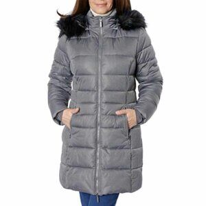 New Arctic Expedition Grey Quilted Puffer Winter Coat Parka Faux Fur Size XS